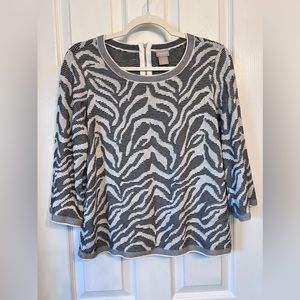 Chico’s Back-Zip Zebra Print Jacquard Top Size 1 (Medium)